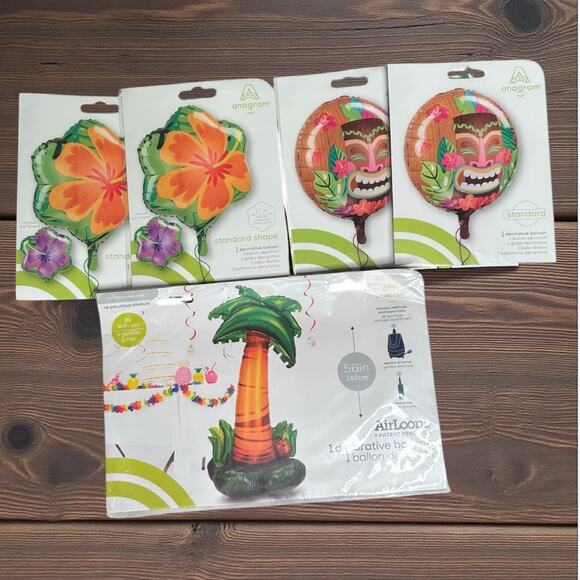 Tropical Luau Balloon Set – Anagram Palm Tree & Tiki Balloons – 5 Pc Party Decor - Picture 6 of 11